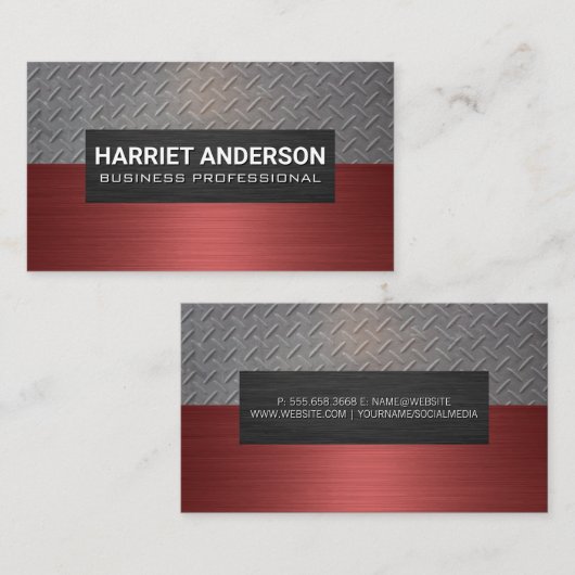staalpatroon | Rood metaal geborsteld Visitekaartje (Voorkant / Achterkant)