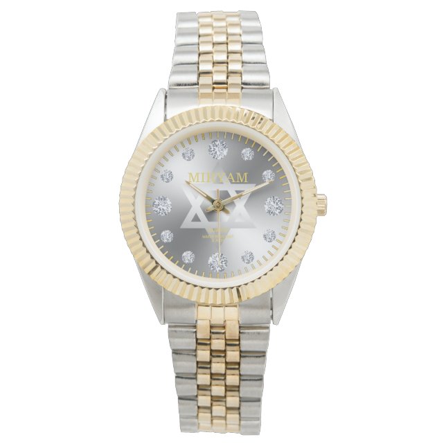 Staalster van David Staal Diamant Dial Aangepaste  Horloge (Voorkant)