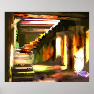 Staanbaan naar een lege kelder poster