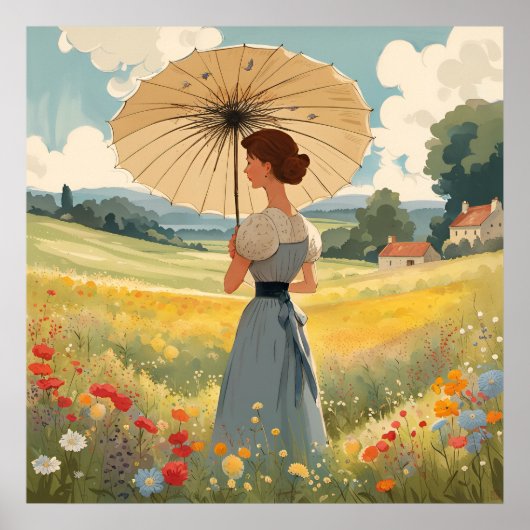 Staand in een veld van de zomer wilde bloemen Prin Poster (Voorkant)