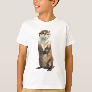 Staande Aziatische Kleine Klauw Otter Illustratie T-shirt