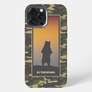 Staande beer en camouflage iPhone 13 pro max hoesje