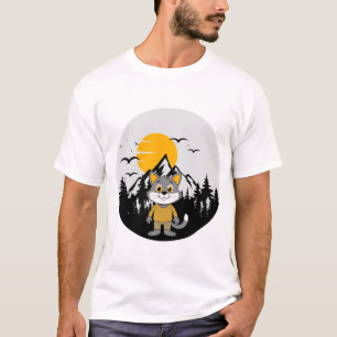 Staande Cartoon Kat In Natuur Bergen Kunst T-shirt