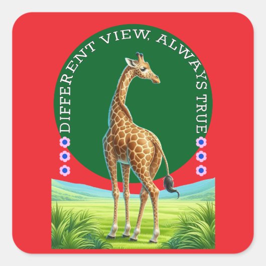 staande giraffe vierkante sticker (Voorkant)