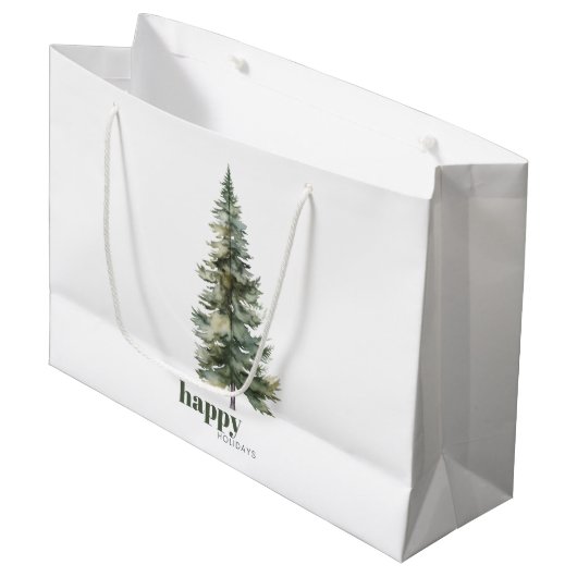 Staande hoge groene dennenboom groot cadeauzakje (Voorkant Gekanteld)