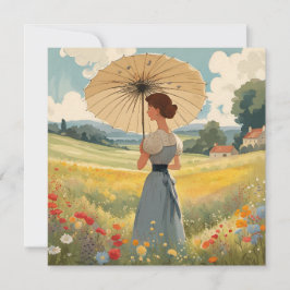 Staande in een veld van de zomer wilde bloemen feestdagenkaart