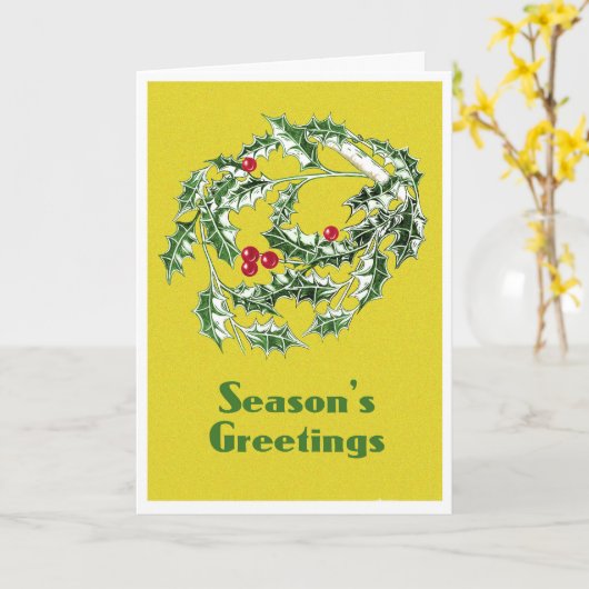 Staande kerst Kaart met Holly (Gele Bloem)