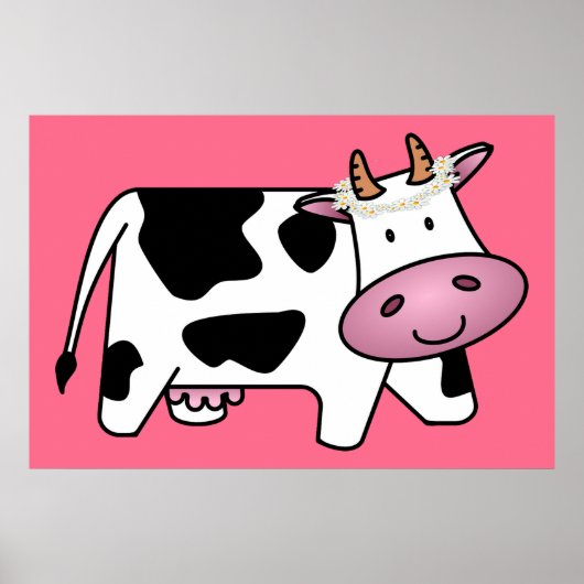 Staande koe met madeliefjes poster (Voorkant)