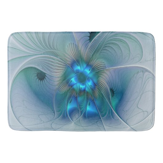 Staande ovaties, abstract blauw turquoise fractaal badmat (Voorkant)