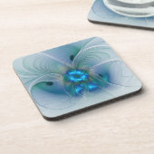 Staande ovaties, abstract blauw turquoise fractaal bier onderzetter (Linkerzijde)