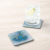 Staande ovaties, abstract blauw turquoise fractaal bier onderzetter (Rechterzijde)