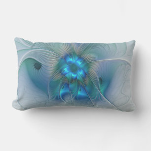 Staande ovaties, abstract blauw turquoise fractaal buitenkussen