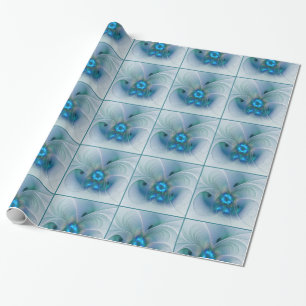Staande ovaties, abstract blauw turquoise fractaal cadeaupapier