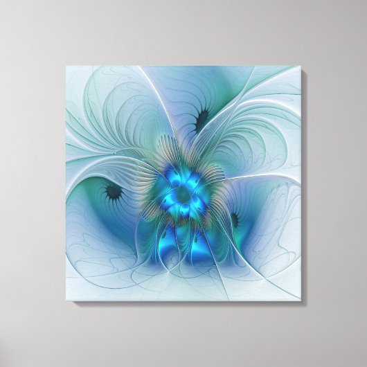 Staande ovaties, abstract blauw turquoise fractaal canvas afdruk (Voorkant)