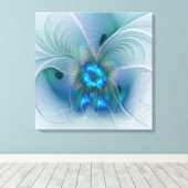 Staande ovaties, abstract blauw turquoise fractaal canvas afdruk (Insitu (Houten vloer))