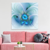 Staande ovaties, abstract blauw turquoise fractaal canvas afdruk (Insitu (Woonkamer))