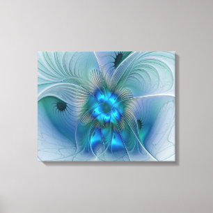 Staande ovaties, abstract blauw turquoise fractaal canvas afdruk