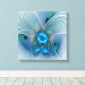 Staande ovaties, abstract blauw turquoise fractaal canvas afdruk (Insitu (Houten vloer))