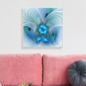 Staande ovaties, abstract blauw turquoise fractaal canvas afdruk (Insitu (Woonkamer))