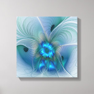 Staande ovaties, abstract blauw turquoise fractaal canvas afdruk