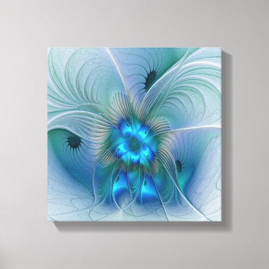 Staande ovaties, abstract blauw turquoise fractaal canvas afdruk (Voorkant)