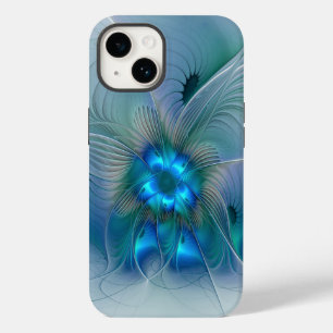 Staande ovaties, abstract blauw turquoise fractaal Case-Mate iPhone 14 hoesje