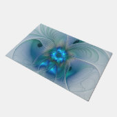 Staande ovaties, abstract blauw turquoise fractaal deurmat (Schuin)