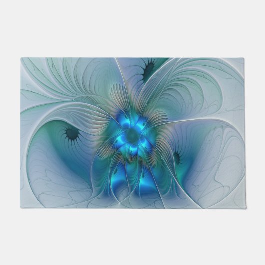 Staande ovaties, abstract blauw turquoise fractaal deurmat (Voorkant)