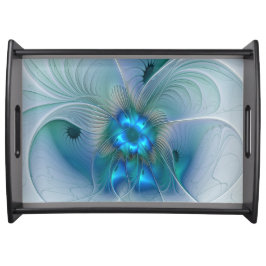 Staande ovaties, abstract blauw turquoise fractaal dienblad