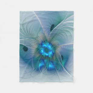 Staande ovaties, abstract blauw turquoise fractaal fleece deken