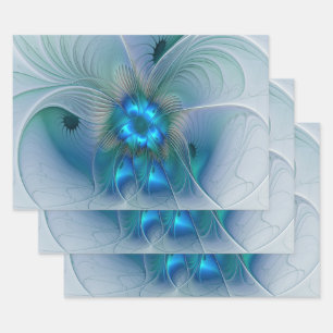 Staande ovaties, abstract blauw turquoise fractaal inpakpapier vel