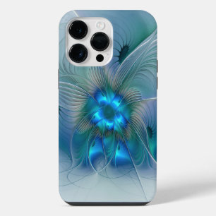Staande ovaties, abstract blauw turquoise fractaal iPhone 14 pro max hoesje