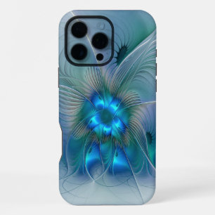 Staande ovaties, abstract blauw turquoise fractaal iPhone 16 pro max hoesje