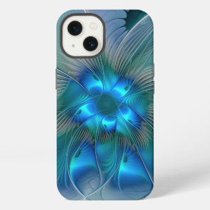 Staande ovaties, abstract blauw turquoise fractaal iPhone 13 hoesje
