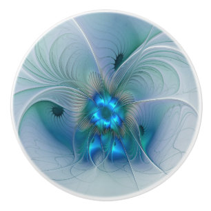 Staande ovaties, abstract blauw turquoise fractaal keramische knop