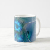 Staande ovaties, abstract blauw turquoise fractaal koffiemok (Voorkant rechts)
