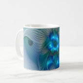Staande ovaties, abstract blauw turquoise fractaal koffiemok (Voorkant links)