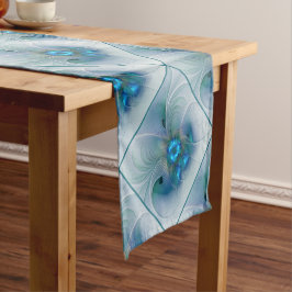Staande ovaties, abstract blauw turquoise fractaal korte tafelloper