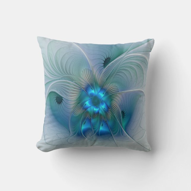 Staande ovaties, abstract blauw turquoise fractaal kussen (Voorkant)