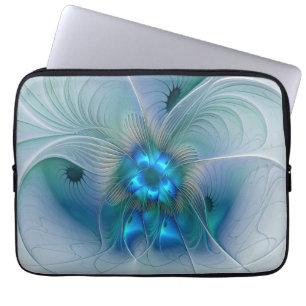 Staande ovaties, abstract blauw turquoise fractaal laptop sleeve