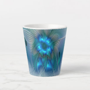 Staande ovaties, abstract blauw turquoise fractaal latte mok