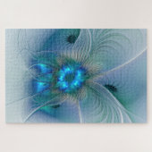 Staande ovaties, abstract blauw turquoise fractaal legpuzzel (Horizontaal)