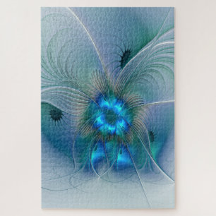 Staande ovaties, abstract blauw turquoise fractaal legpuzzel