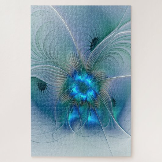 Staande ovaties, abstract blauw turquoise fractaal legpuzzel (Verticaal)
