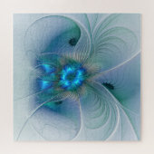 Staande ovaties, abstract blauw turquoise fractaal legpuzzel (Horizontaal)