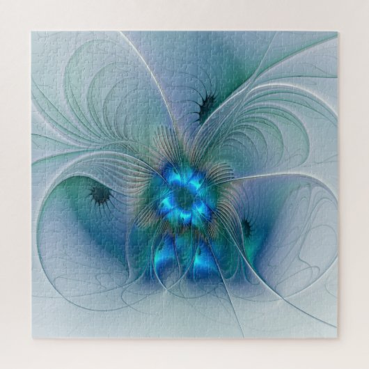 Staande ovaties, abstract blauw turquoise fractaal legpuzzel (Verticaal)