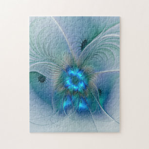 Staande ovaties, abstract blauw turquoise fractaal legpuzzel