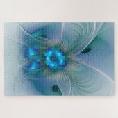 Staande ovaties, abstract blauw turquoise fractaal legpuzzel (Horizontaal)