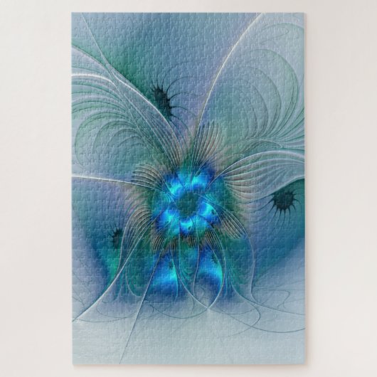 Staande ovaties, abstract blauw turquoise fractaal legpuzzel (Verticaal)