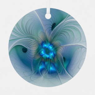 Staande ovaties, abstract blauw turquoise fractaal metalen ornament